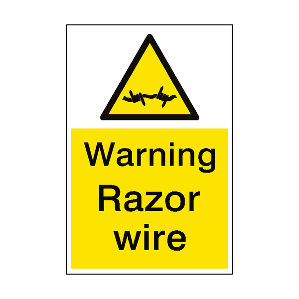 Warning Razor Wire Sign Portrait - PVC Safety Signs