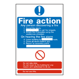 Hotel Fire Action Notice Sign - PVC Safety Signs