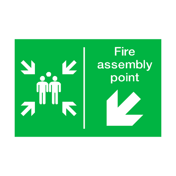 Fire Assembly Point Arrow Down Left Sign - PVC Safety Signs