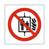No Use Of Lift In Event Of Fire Symbol Sign - PVC Safety Signs