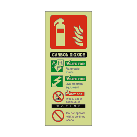 Carbon Dioxide Fire Extinguisher Photoluminescent Sign - PVC Safety Signs