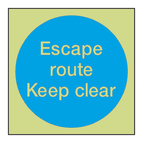 Escape Route Keep Clear Photoluminescent Sign - PVC Safety Signs