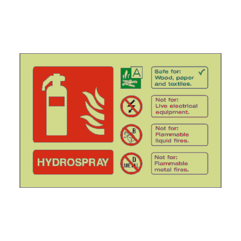 Hydrospray Extinguisher Photoluminescent Sign - PVC Safety Signs
