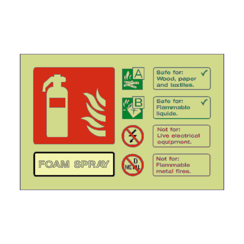 Foam Spray Extinguisher Photoluminescent Sign - PVC Safety Signs