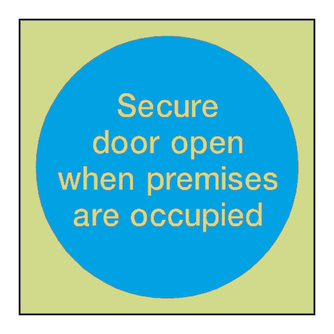 Secure Door Open Door Photoluminescent Sign - PVC Safety Signs