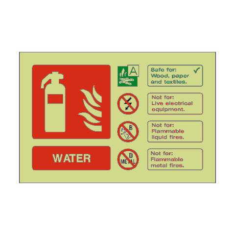 Water Extinguisher Photoluminescent Sign - PVC Safety Signs