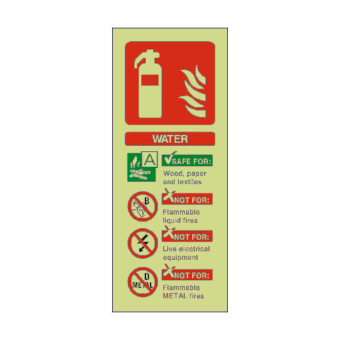 Water Fire Extinguisher Photoluminescent Sign - PVC Safety Signs
